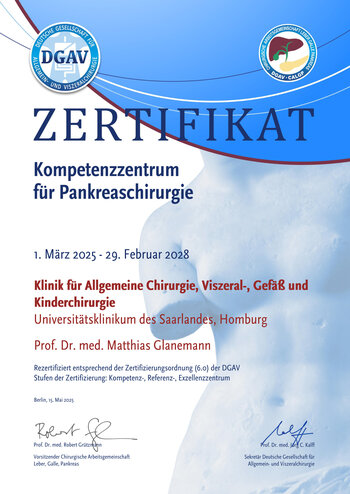 DGAV: Kompetenzzentrum f&uuml;r &bdquo;Chirurgische Erkrankungen des Pankreas&ldquo;