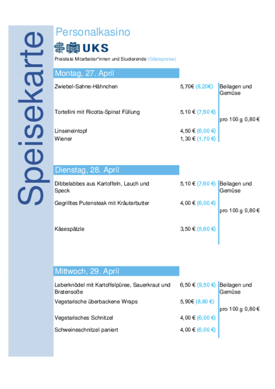 UKS-Speiseplan vom 27. April 2026 bis 1. Mai 2026