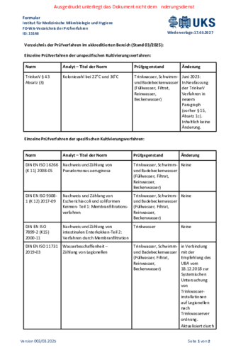 Wasserlabor WA-Verzeichnis der Pr&uuml;fverfahren