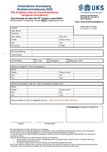 Anmeldeformular Strahlenschutz 2026