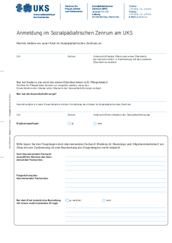 Formular zur Anmeldung im SPZ