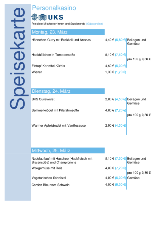 UKS-Speiseplan 23. bis 27. M&auml;rz 2026
